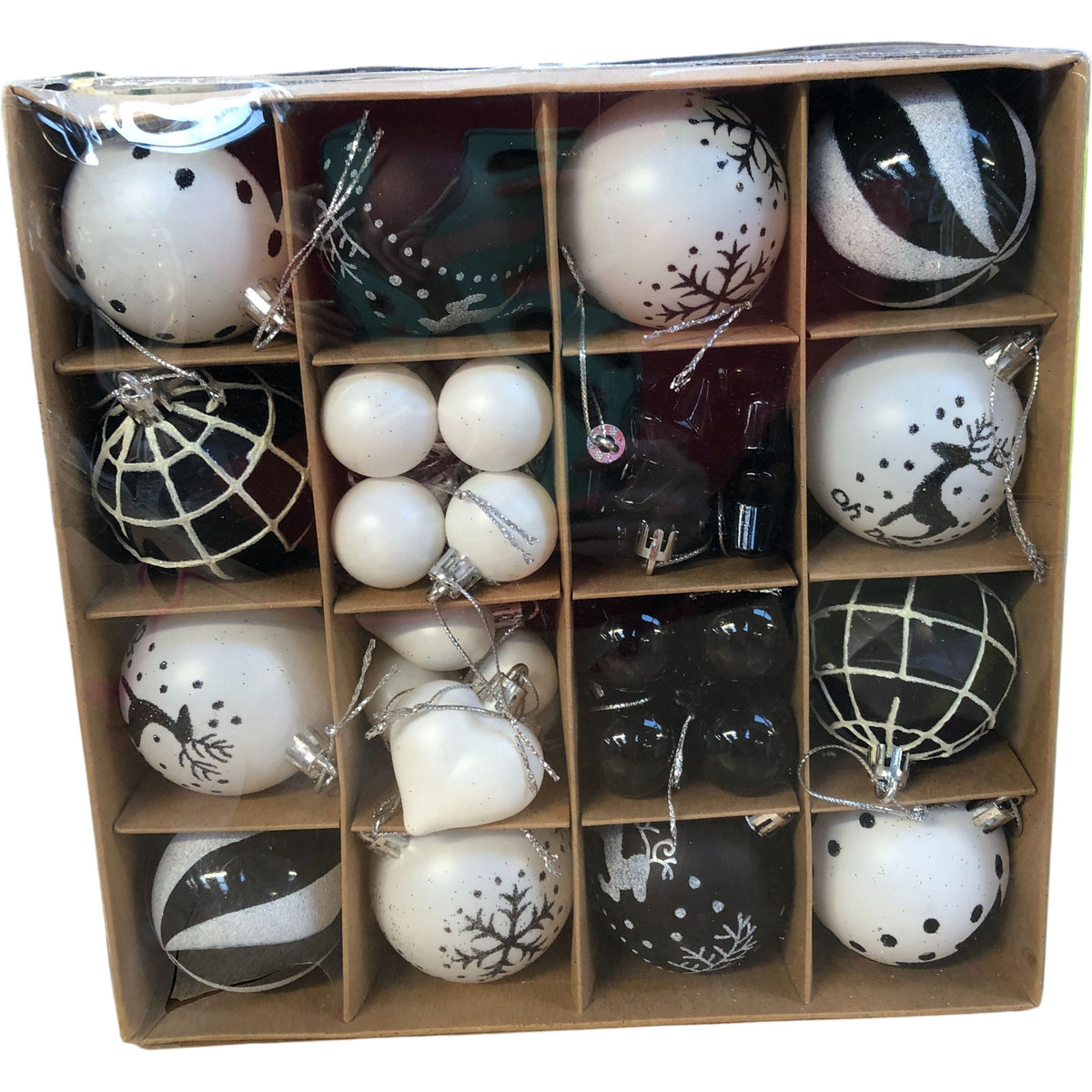 Black & White Christmas Decorative Ornament Set 40 Pieces