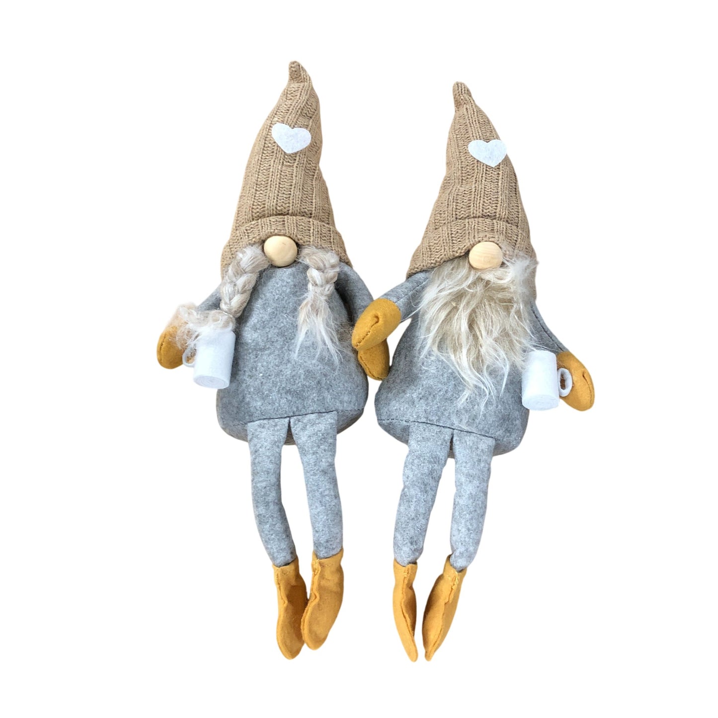 Gonk Figurines Set of Two Seasonal Decorative Gnomes with Knit Hats