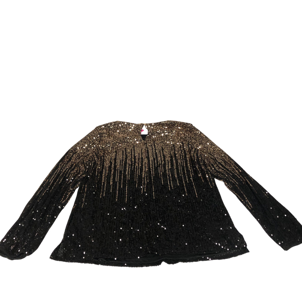 Sequin Top UK10 Women's Long Sleeve Black Gold Shimmering Party Wear