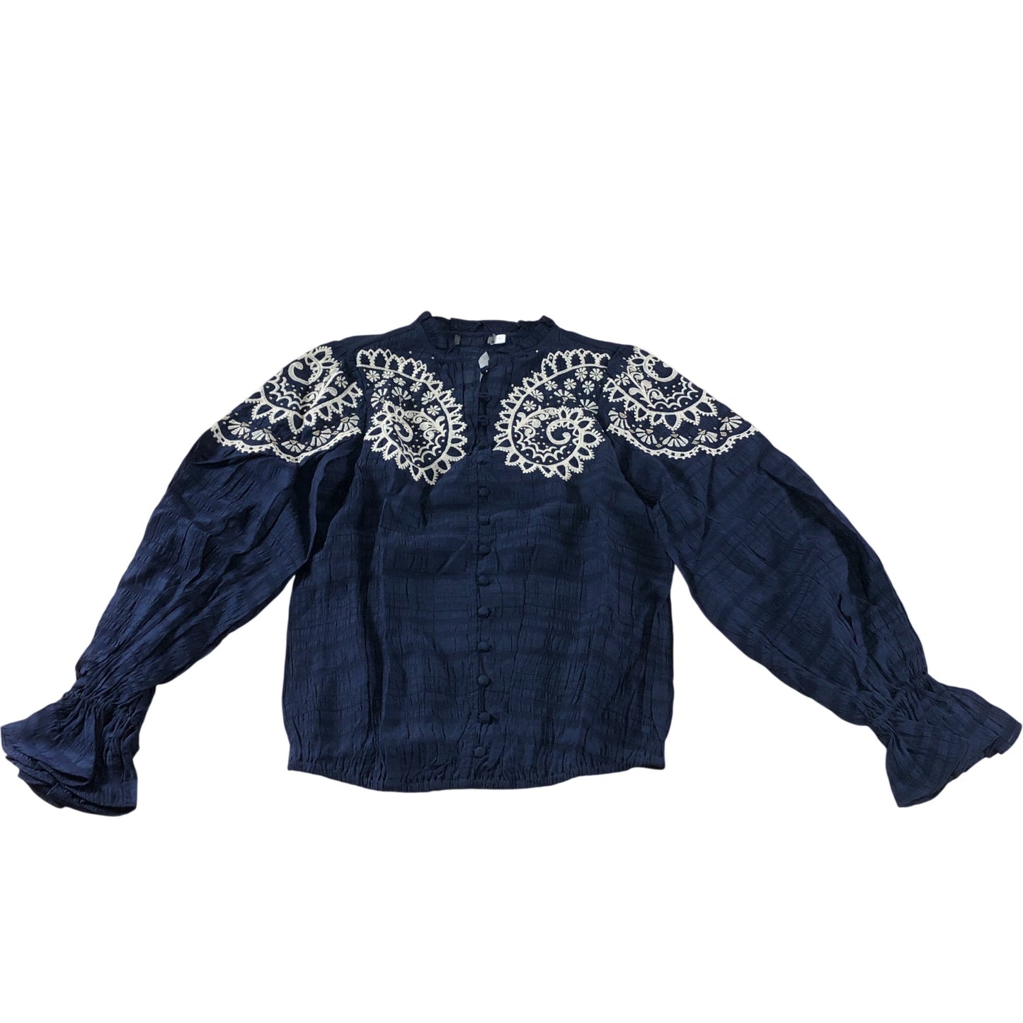 Branded Navy Embroidered Blouse - Size 6