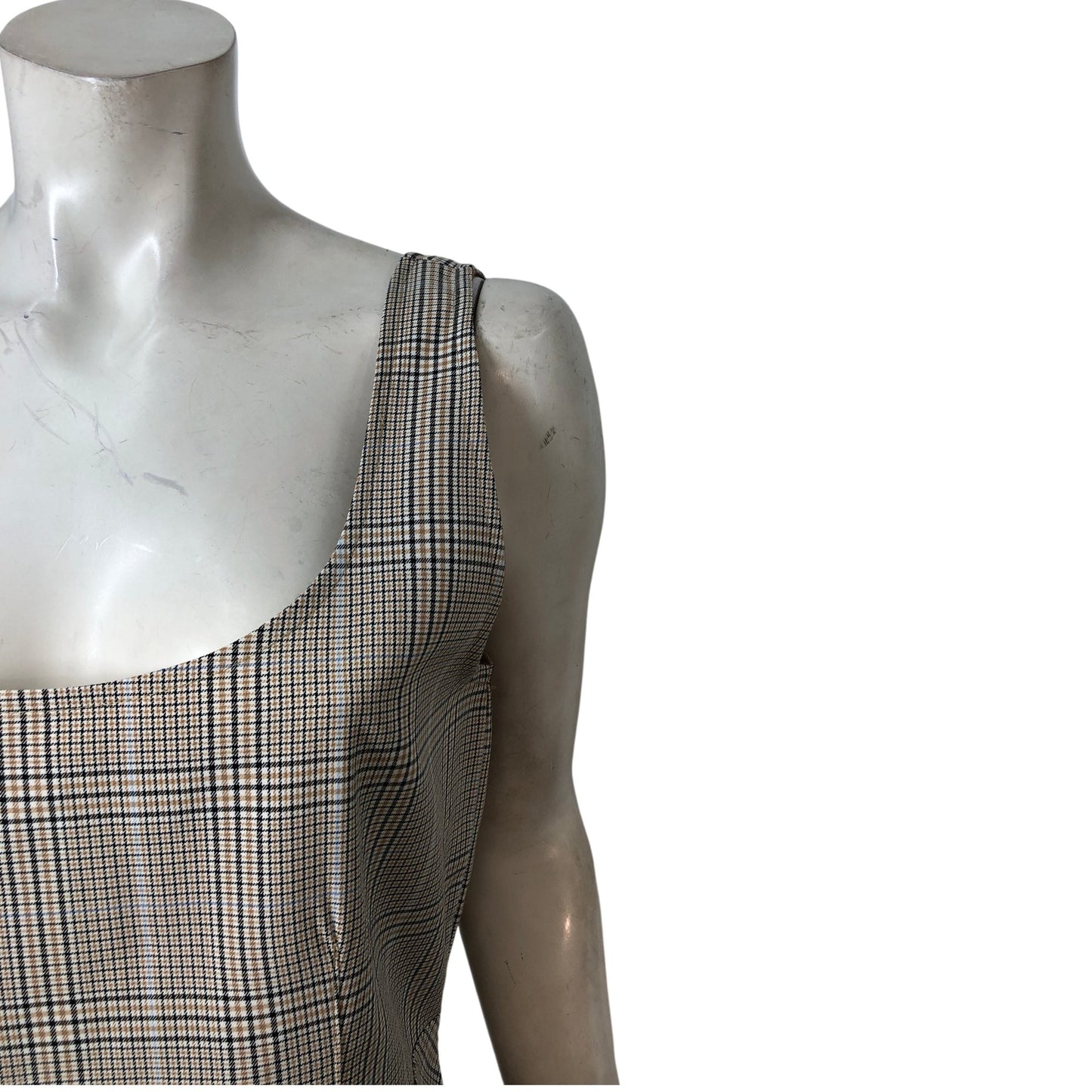 Checked Square Neck Dress UK16 Women's Summer Casual Flared Fit Polyester