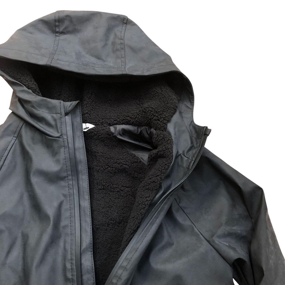Kids Fleece Lined Shower Resistant Black Hooded Jacket