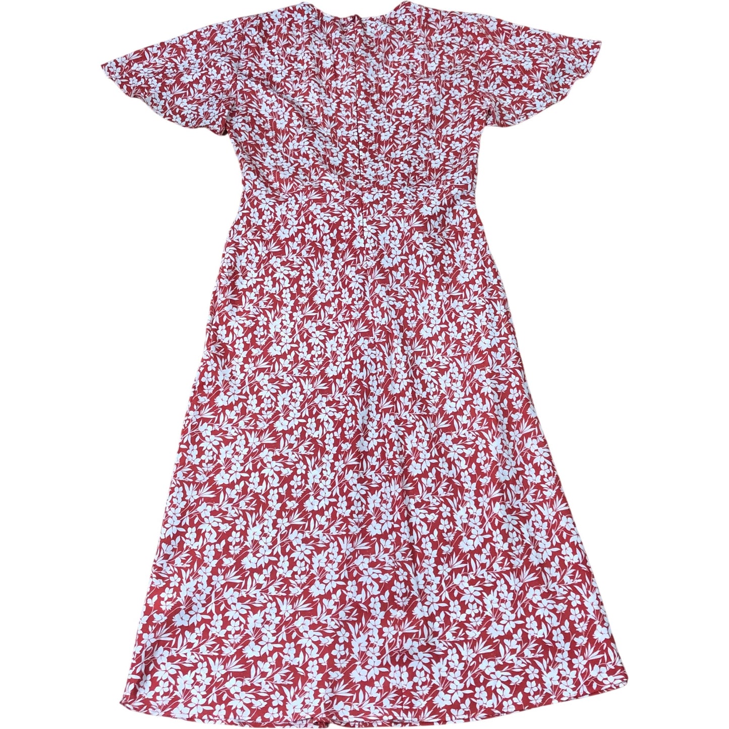 Lauren Ralph Lauren Floral Dress Size 6 Women's Red White Short Sleeve Tie