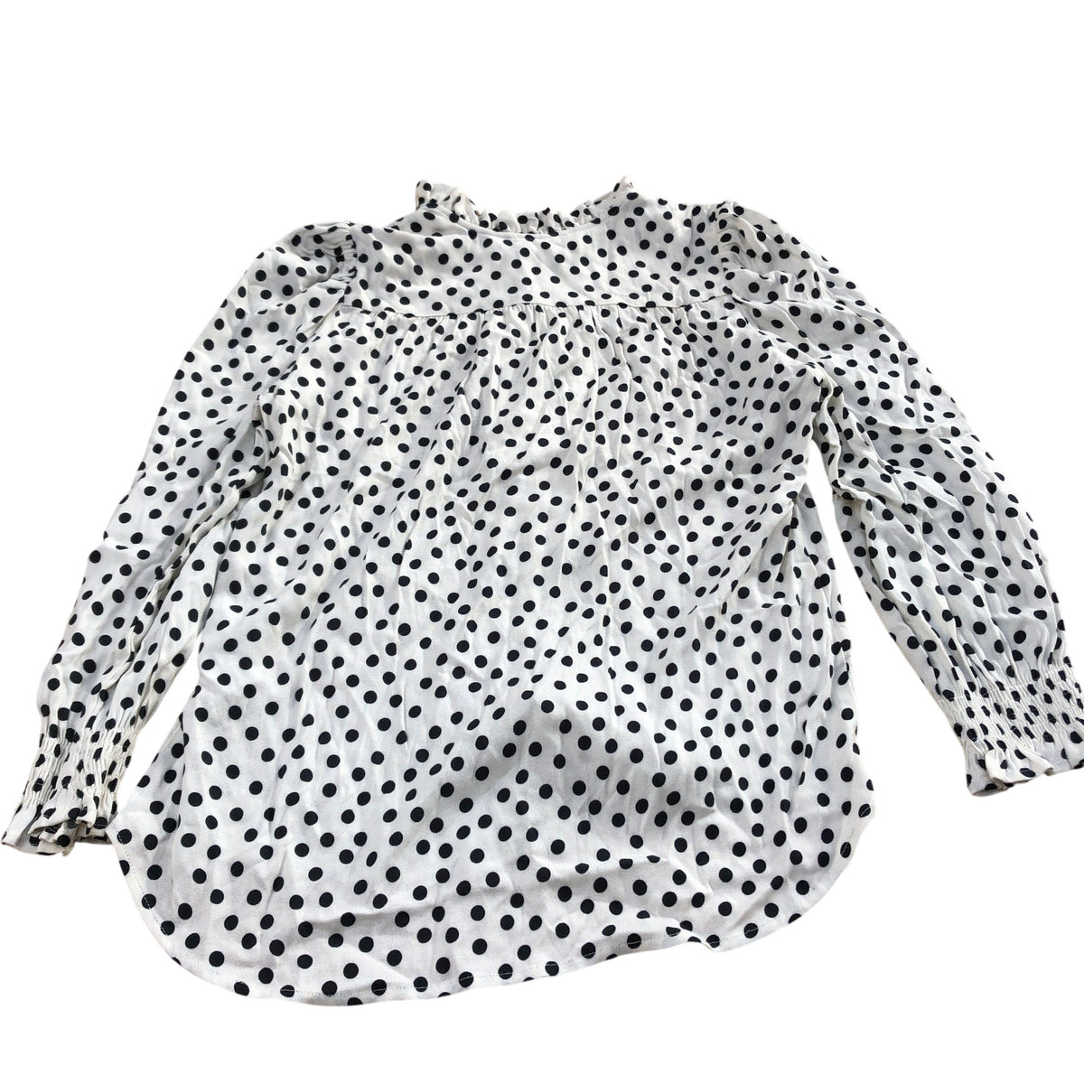 Baukjen Women's Polka Dot Blouse Size 8 Viscose Long Sleeve Ruffled Neck