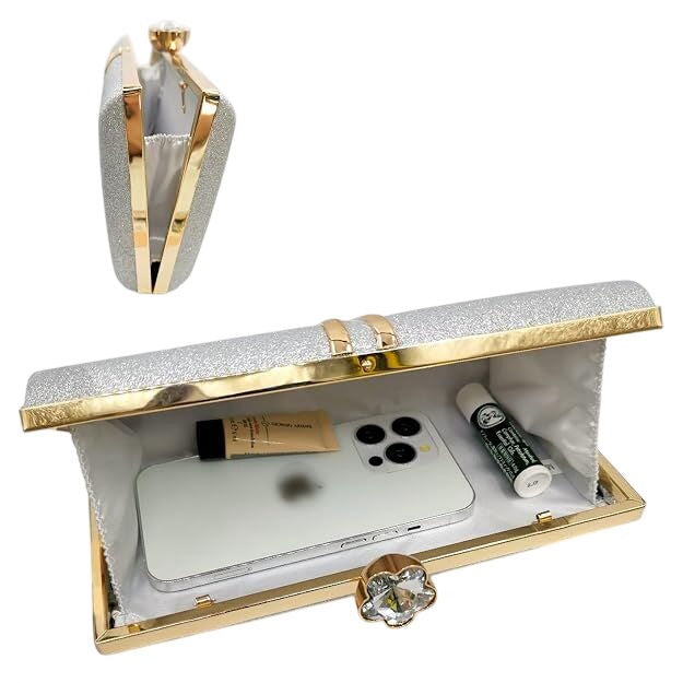 Stylish Glitter Clutch Bag With Chain Strap Gold Elegant Evening Handbag