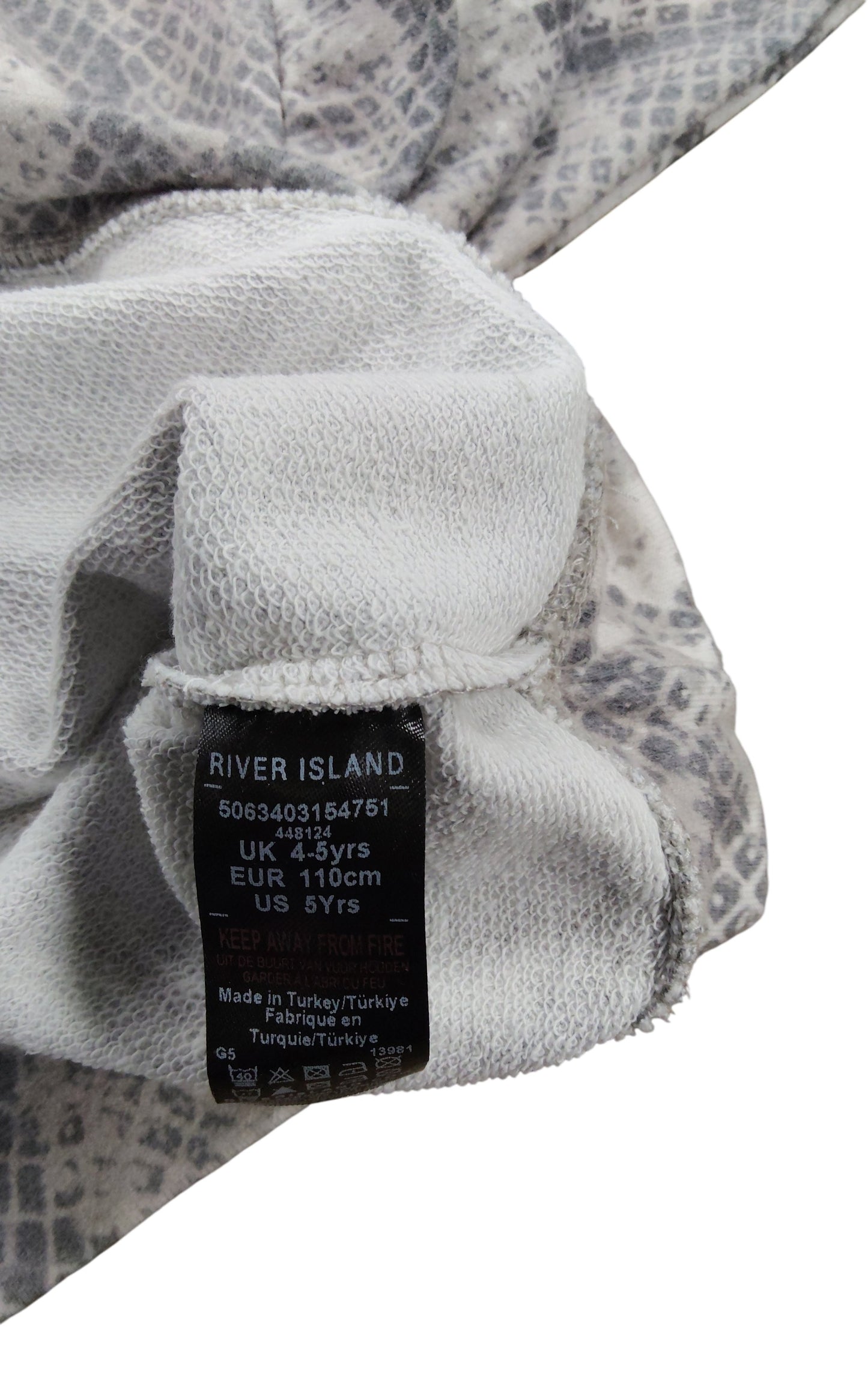 River Island Girls 4-5 Years Outfit Set Grey Snake Print Long Sleeve Top