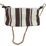 Isla Stripe Beaded Clutch Bag Brown & Cream Gold Handle
