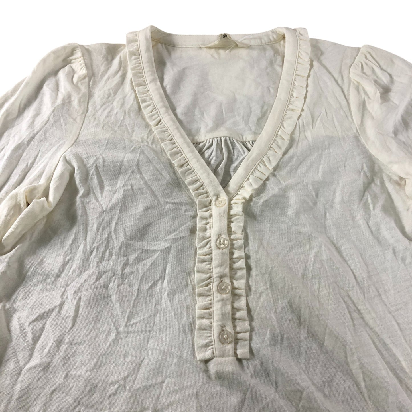 Off White Ruffled Long Sleeve Top - Size 10