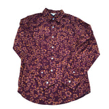 Autumn Floral Print Long Sleeve Shirt Classic Fit Deep Red Size S