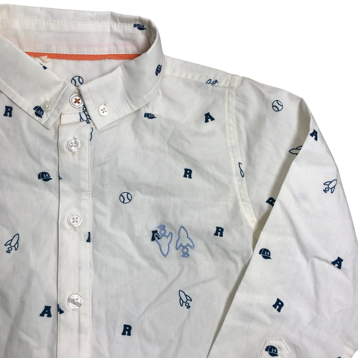 Boys White Long Sleeve Shirt 6 Years Rocket Baseball Print