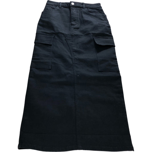 Branded Black Denim Midi Cargo Skirt - Size 6