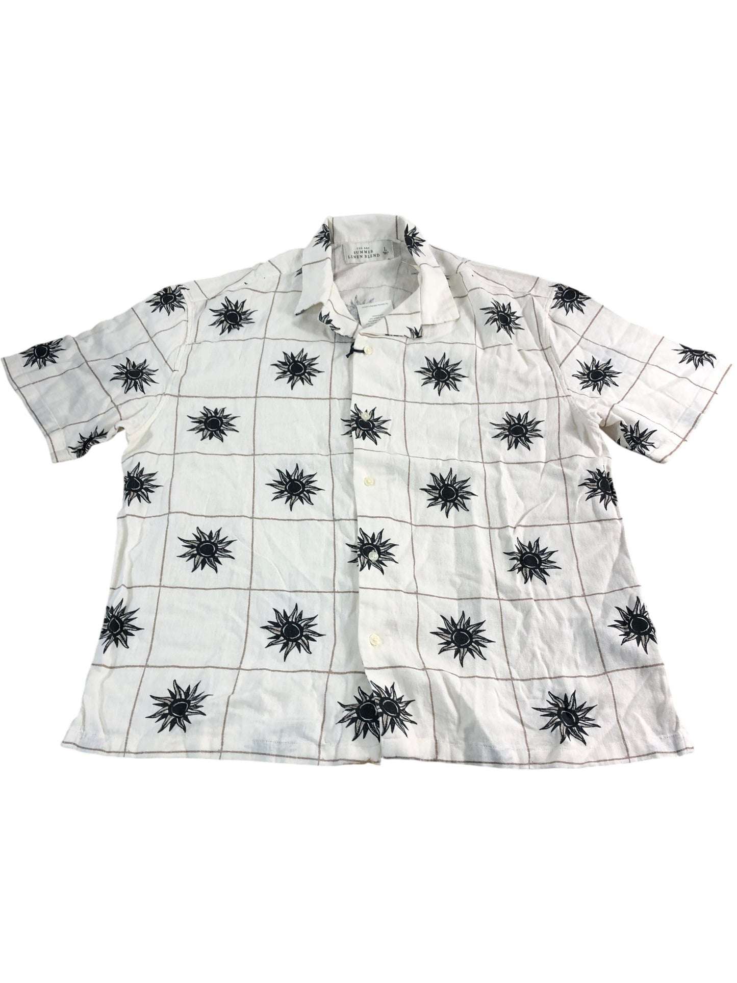 Branded Linen Blend Large Men's Short Sleeve Casual Shirt White Large