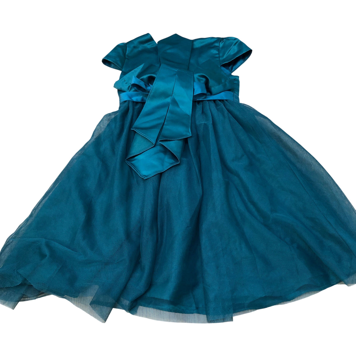 Girls Dress Aged 5 Elegant Short Sleeve Teal Tulle