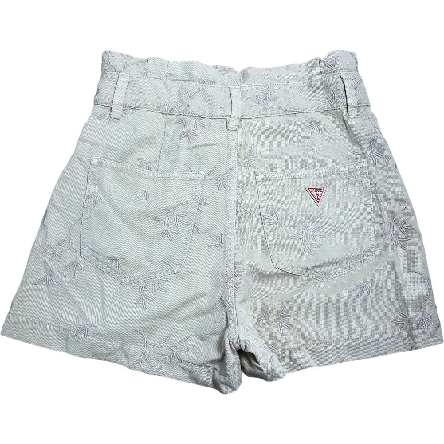 Guess Women's S Embroidered Floral Denim Shorts Casual Summer Style Beige
