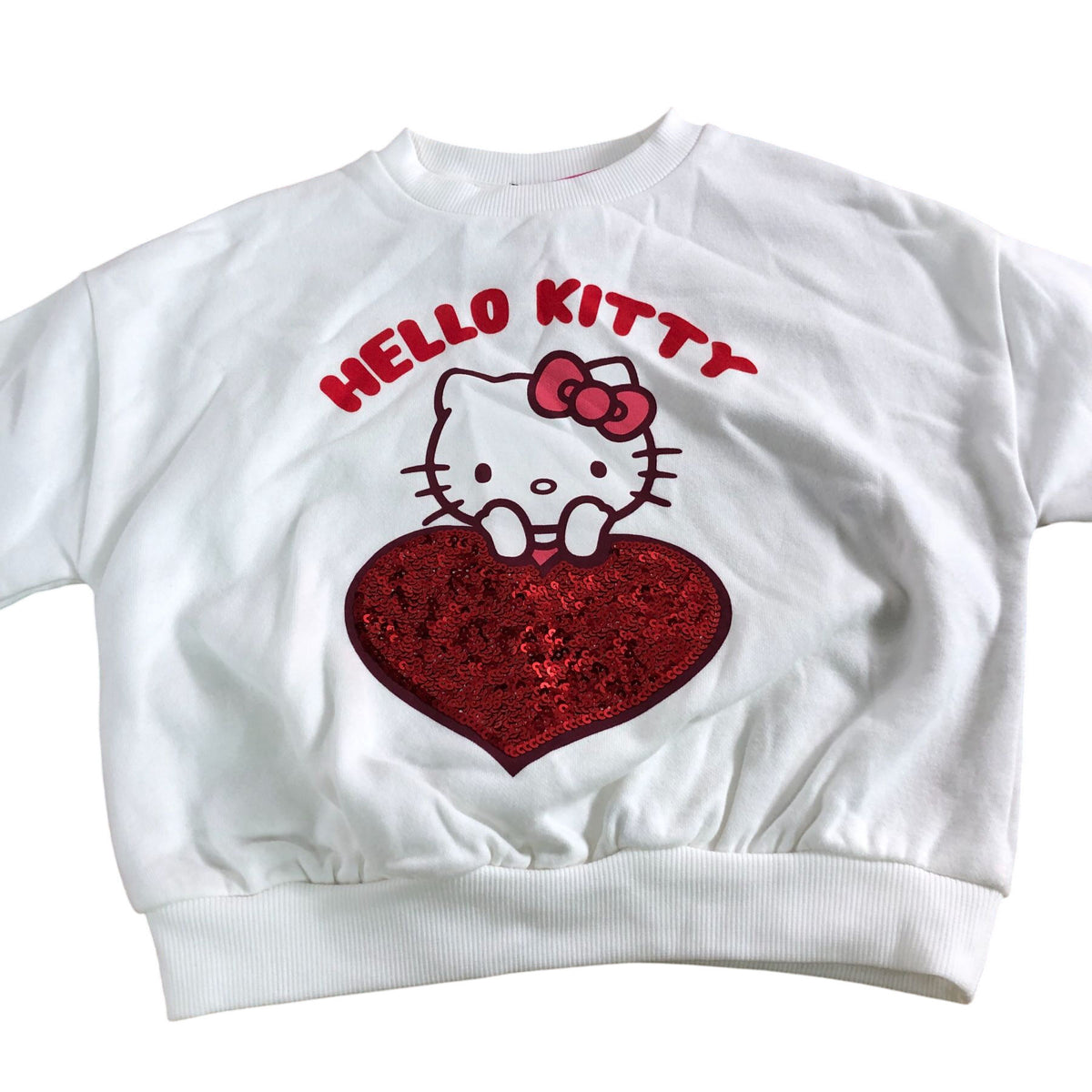 Hello Kitty Sweatshirt 2-3 Years Girls White Heart Design Red Sequin Print