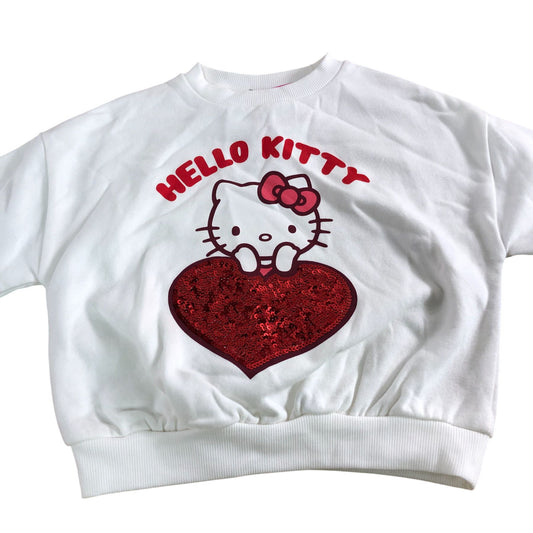 Hello Kitty Sweatshirt 2-3 Years Girls White Heart Design Red Sequin Print