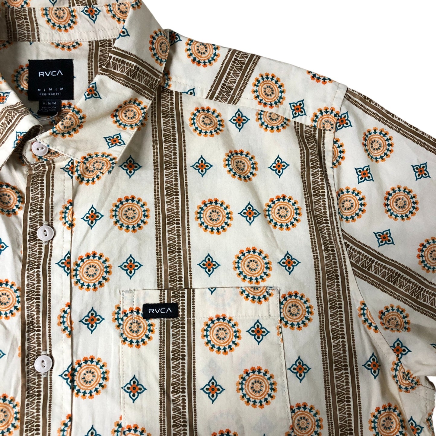 RVCA MIMI Regular Fit Casual Shirt Men's Floral Pattern Short Sleeve M