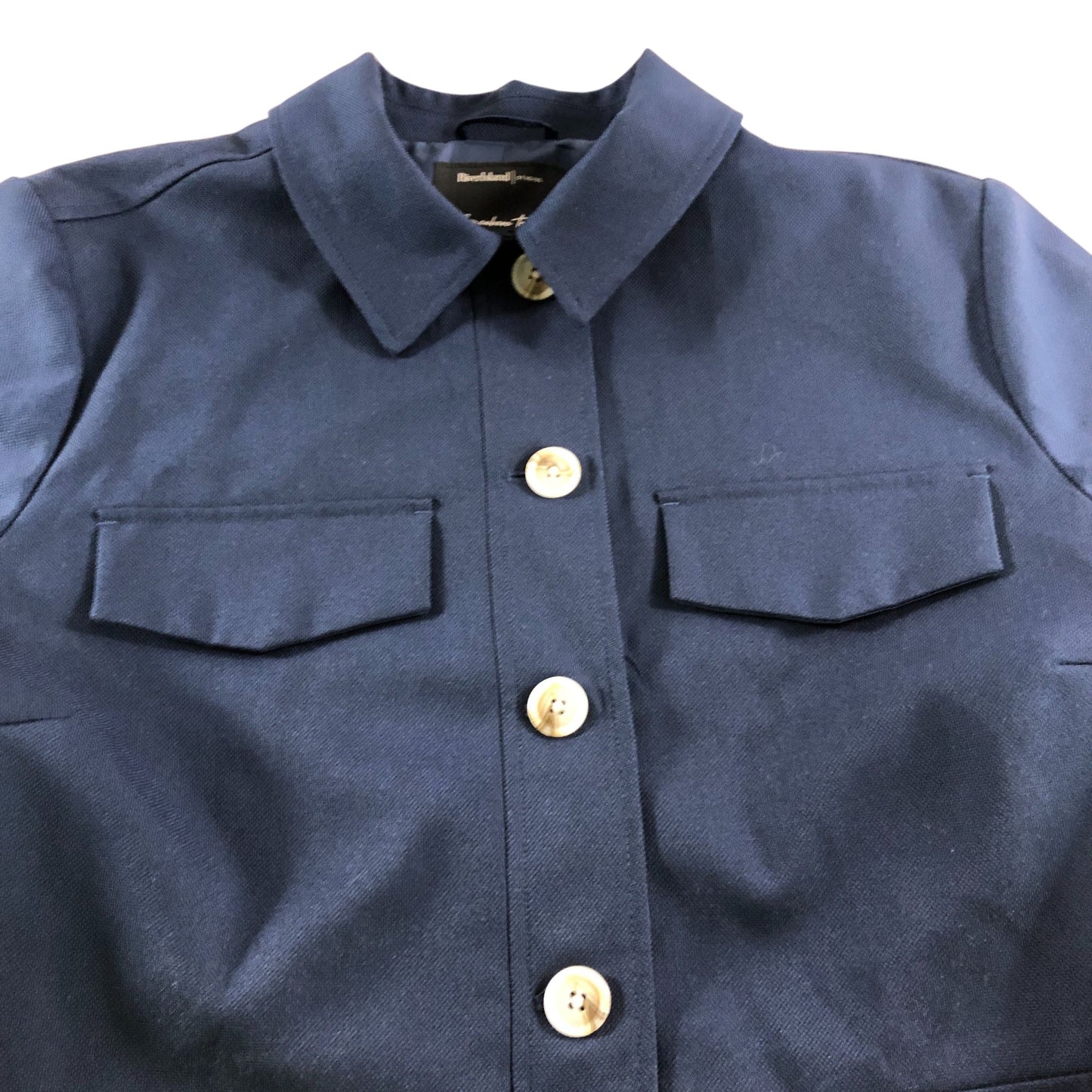 River Island Cropped Shirt UK18 Women's Navy Cotton Blend Short Sleeve