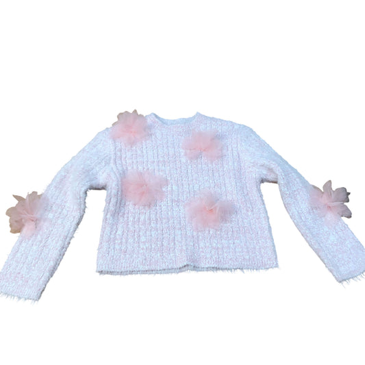 River Island Girls Pink Fluffy Sweater With Flowers