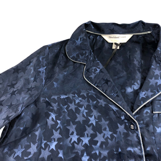 River Island Star Pattern Pajama Top Women's Navy Blue Silk Feel Size XS