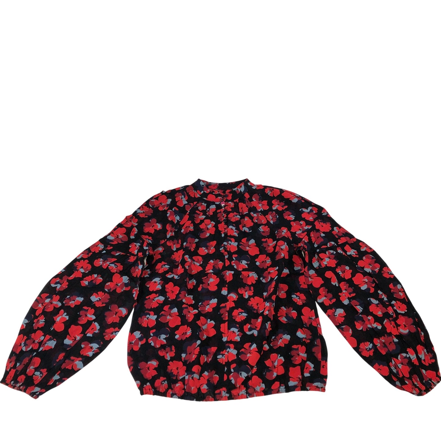 Floral Blouse Women's Long Sleeve Black Red Patterned UK6