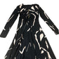 Long Sleeve Maxi Dress Women's Black Abstract Print XS
