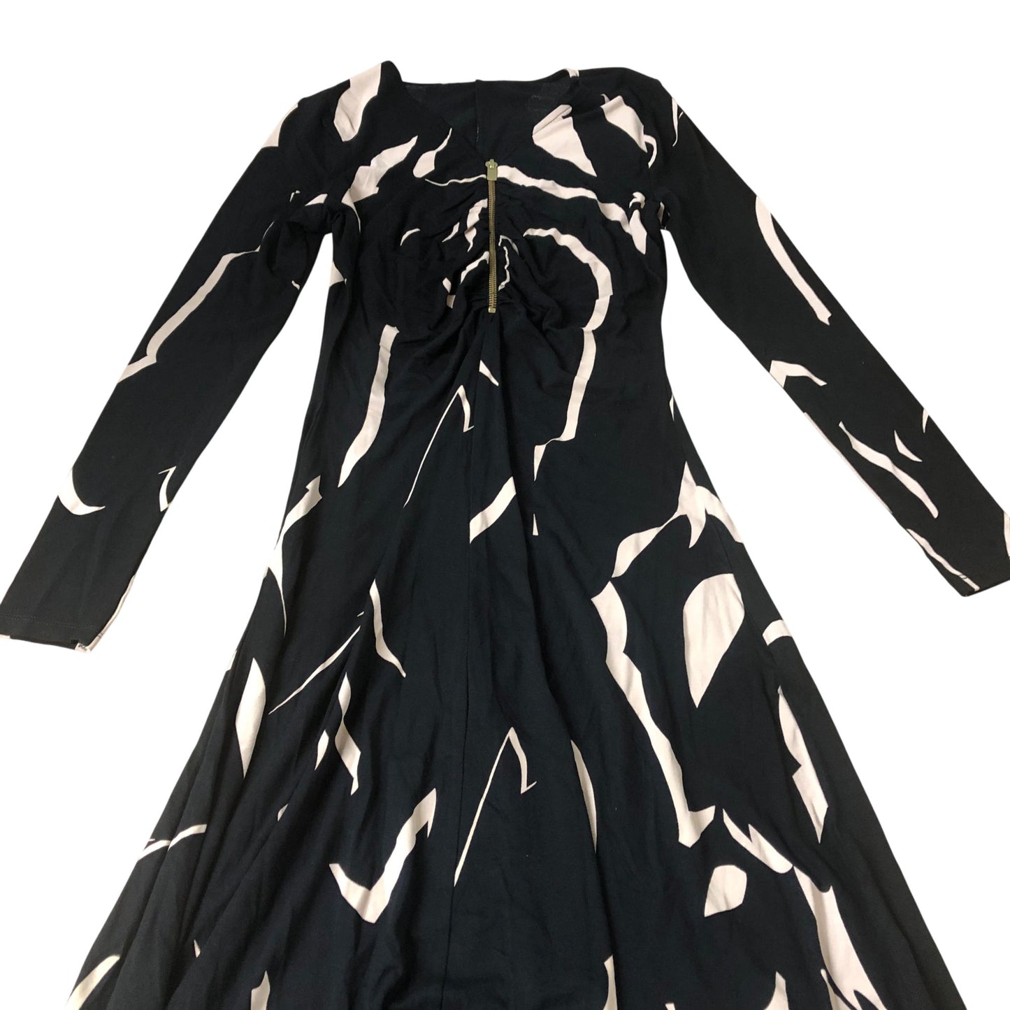 Long Sleeve Maxi Dress Women's Black Abstract Print XS