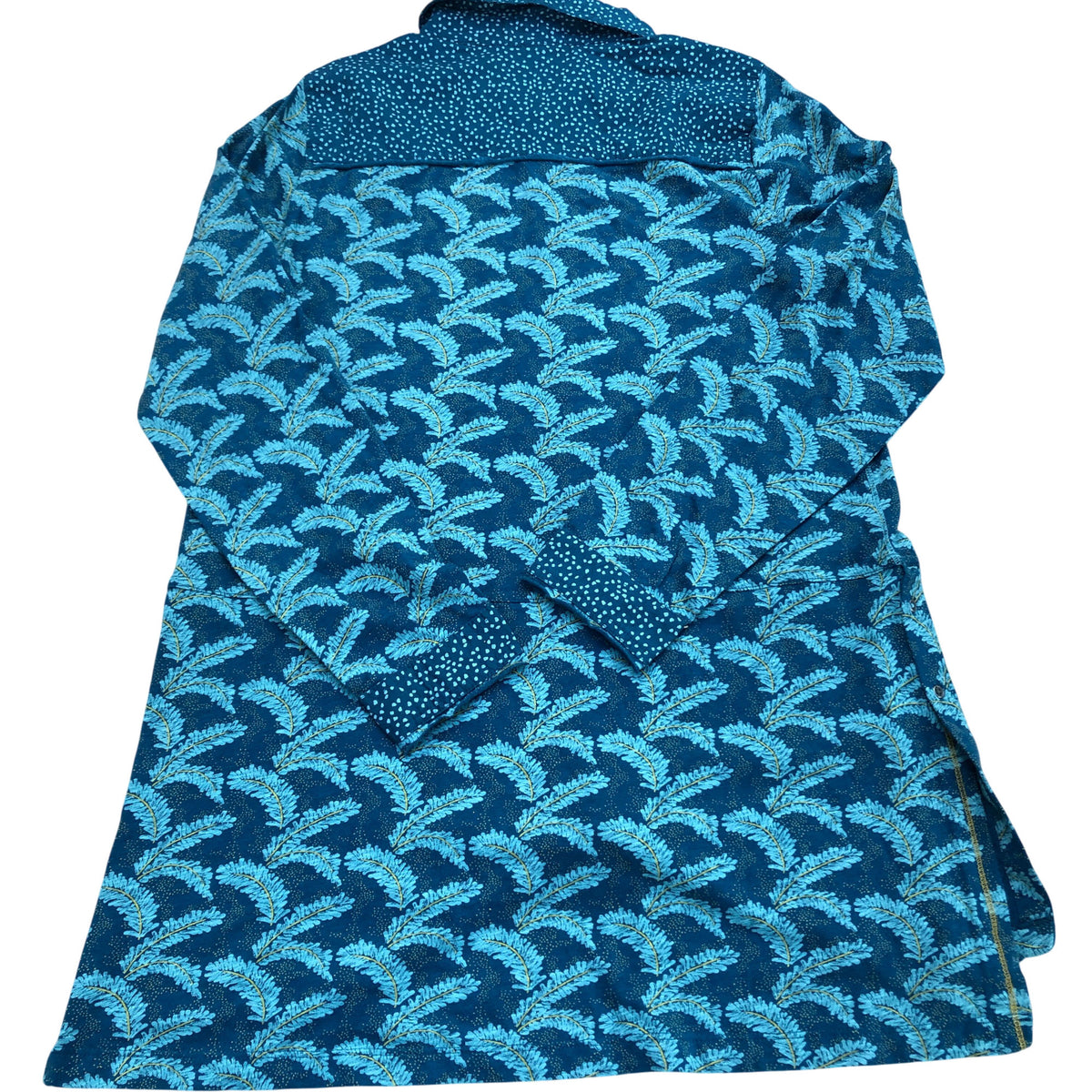 Long Sleeve Shirt Dress UK10 Women's Teal Floral Print Cotton
