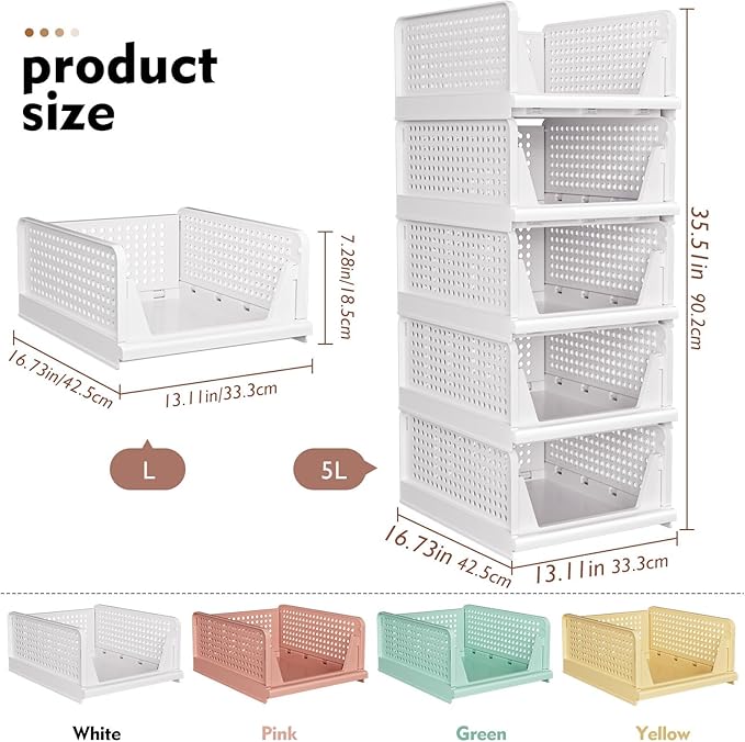 Storage Organizer Bins SNSLXH 5 Pack Wardrobe Storage Organiser White