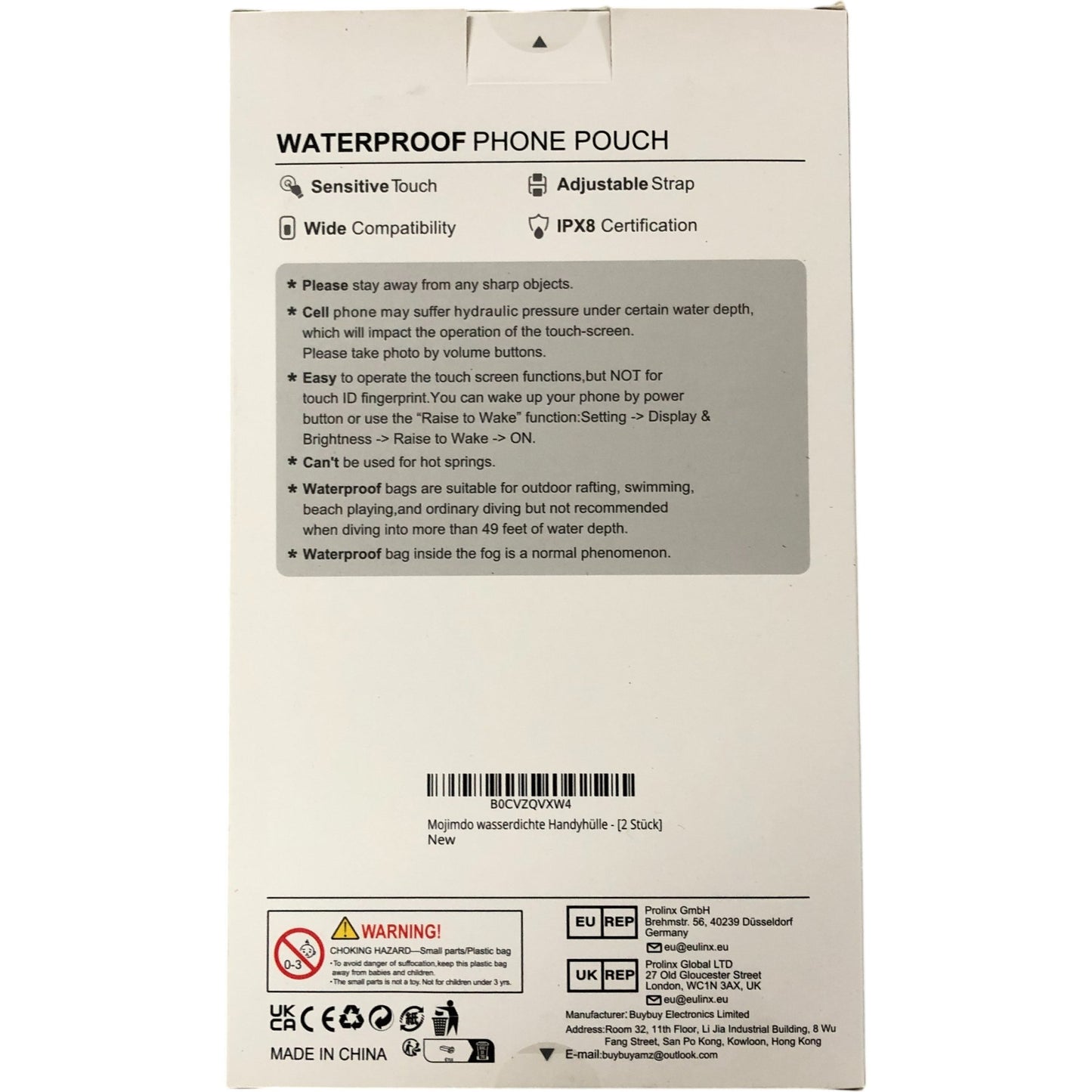 Mojimdo Waterproof Phone Pouch Two Pack IPX8 Touch Compatible Adjustable Strap