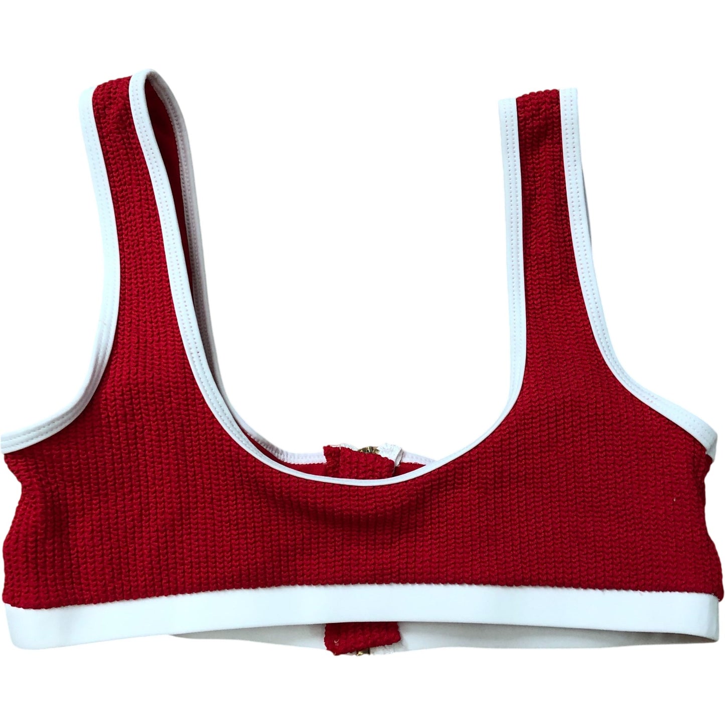 River Island Poolside Women's Red Swim Top Zip Closure White Trim Size 18
