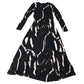 Stylish Long Sleeve Black And Beige Pattern Maxi Dress UK XS Women's Fashion