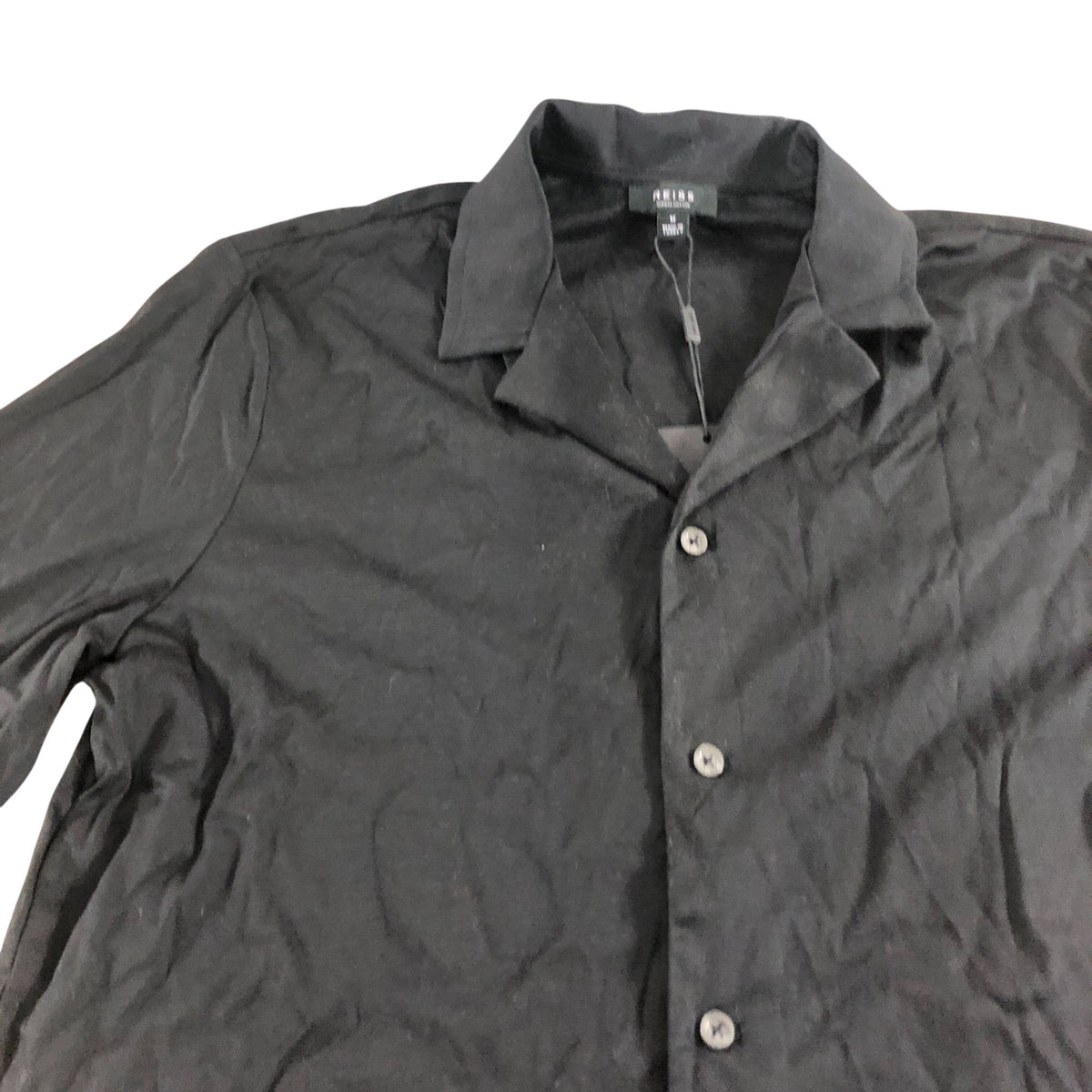 Cuban Collar Button Shirt Size Medium Men's Black Cotton