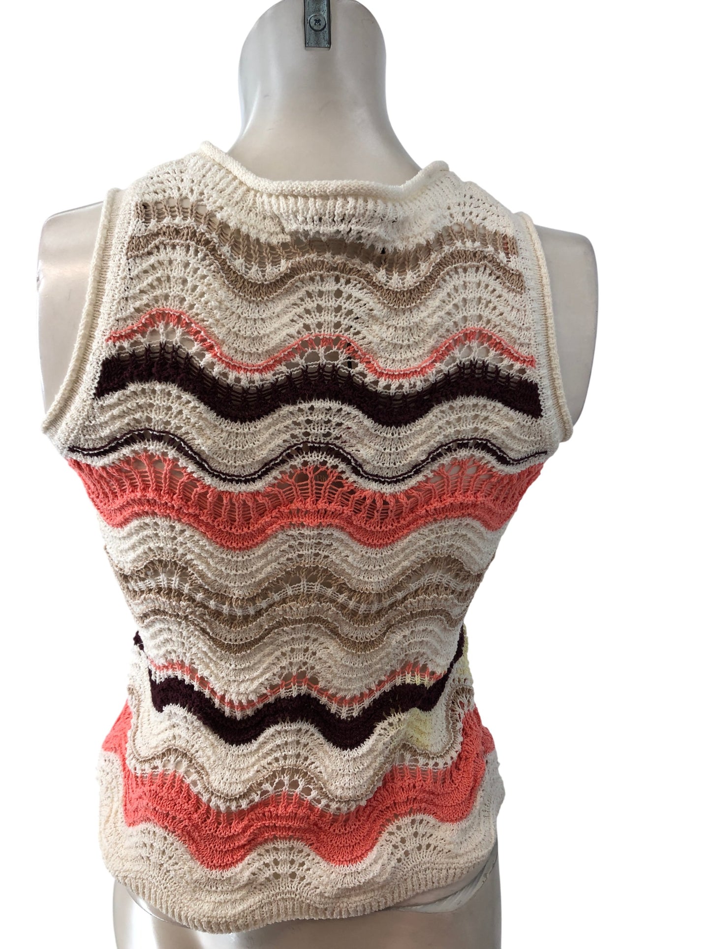 River Island Coral Dark Tropics Tank Top XS Women's Crochet Knit Sleeveless