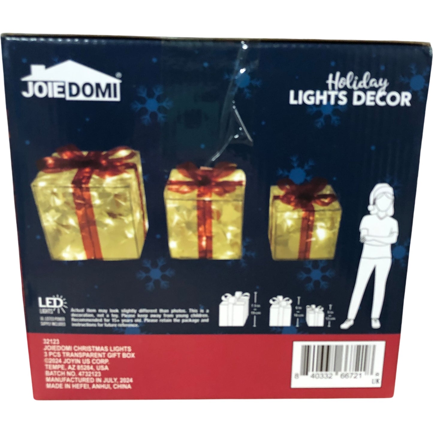 Joie Domi 3pcs Transparent Gift Box LED Holiday Lights Decor Indoor Use