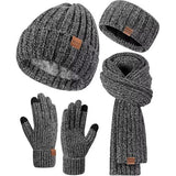 Winuesa 4-in-1 Winter Accessory Set - Hat Gloves Scarf Headband - Dark Grey