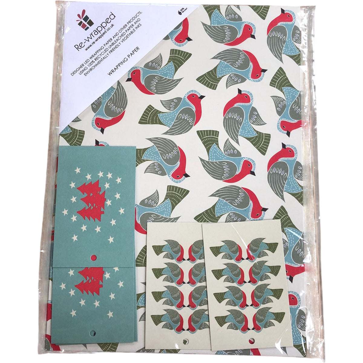 Re-Wrapped Eco Friendly Christmas Folk Wrapping Paper 6 Sheets