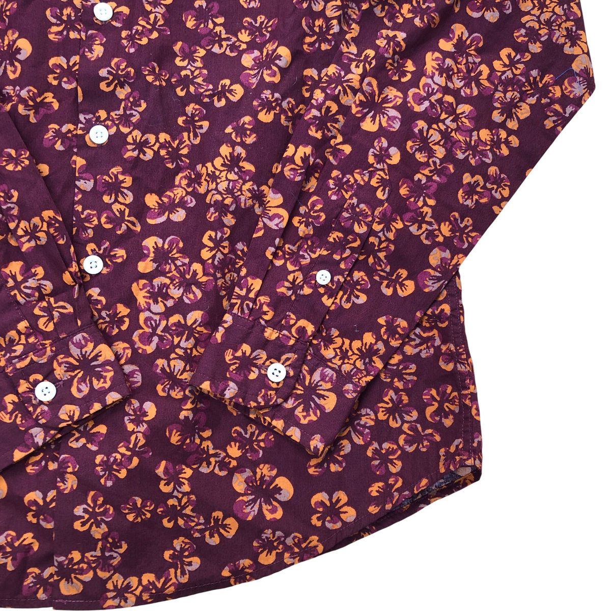 Autumn Floral Print Long Sleeve Shirt Classic Fit Deep Red Size S