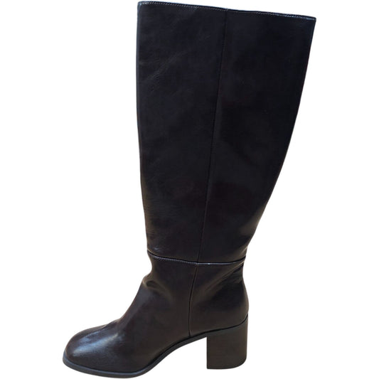 River Island Knee High Boots Women's Brown Leather Chunky Heel Fashion