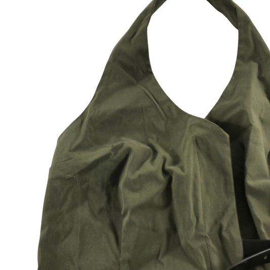 River Island Halter Neck Top UK Size M Women's Olive Green Buckle Detail