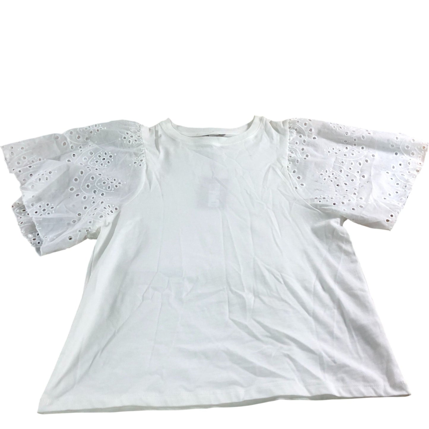 River Island White Top UK XS Women's Cotton Eyelet Puff Sleeve