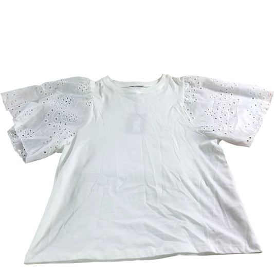 River Island White Top UK XS Women's Cotton Eyelet Puff Sleeve