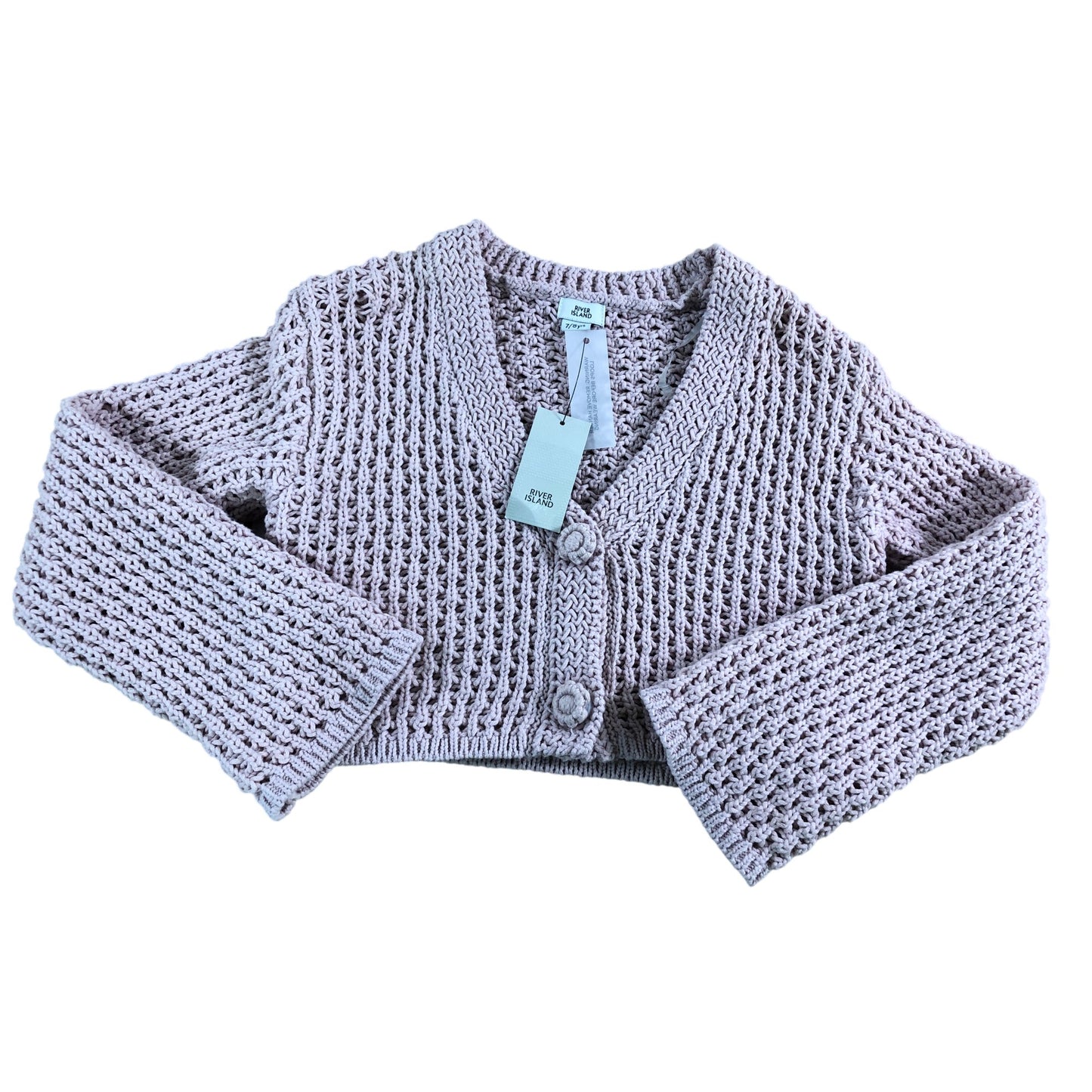 River Island Girls Knitted Cardigan Size Age 7-8 Pink with Button Closure