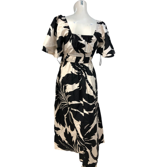 Dark Tropics Leaf Print Maxi Dress UK8 Women's Cotton Black Cream Party