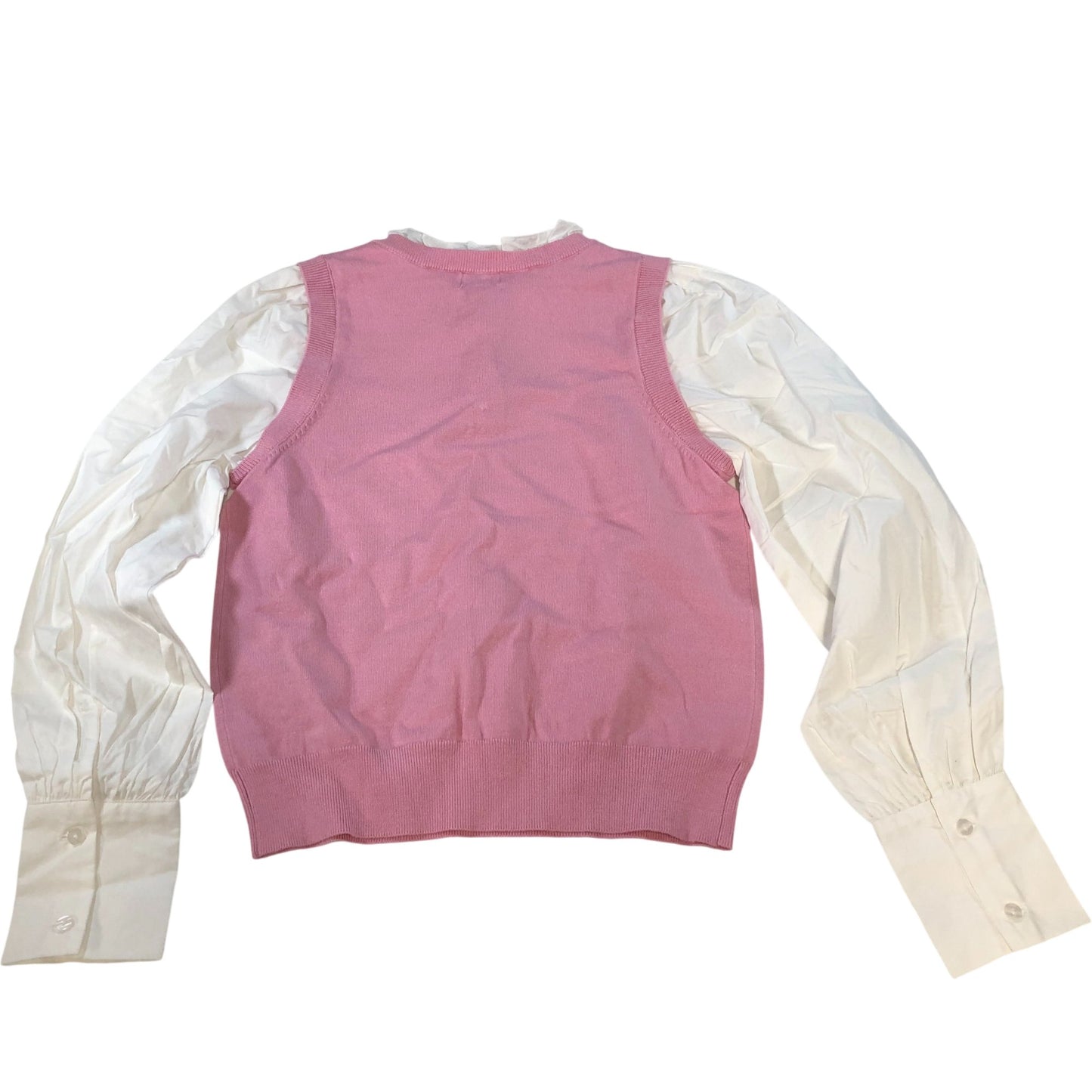 River Island UK8 Women's Pink Sweater Top With White Long Sleeves And Buttons