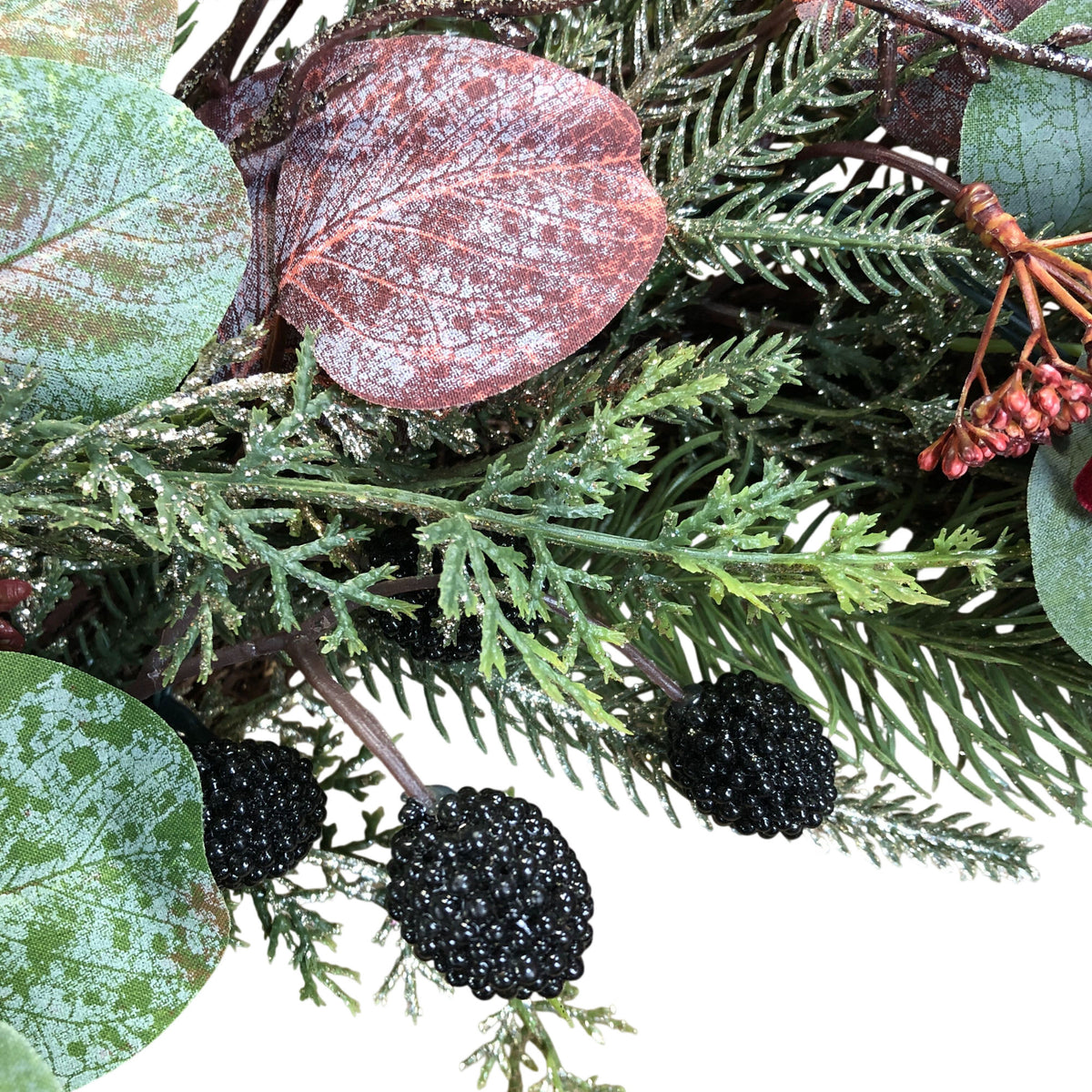 Lit Frosted Fruit Eucalyptus Festive Wreath Pine & Berries With Velvet Bow 18"