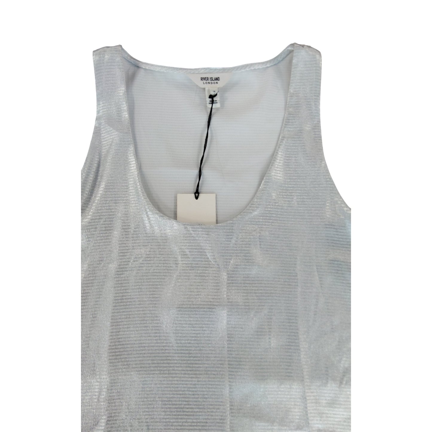 River Island Luxe Silver Tank Top UK14 Women's Sleeveless Shimmer Blouse