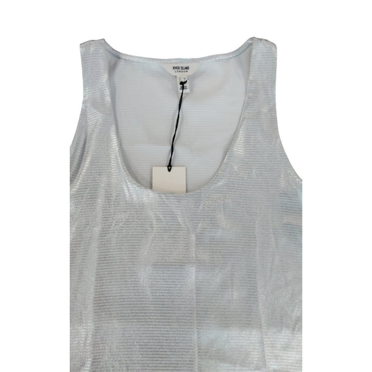 River Island Luxe Silver Tank Top UK14 Women's Sleeveless Shimmer Blouse
