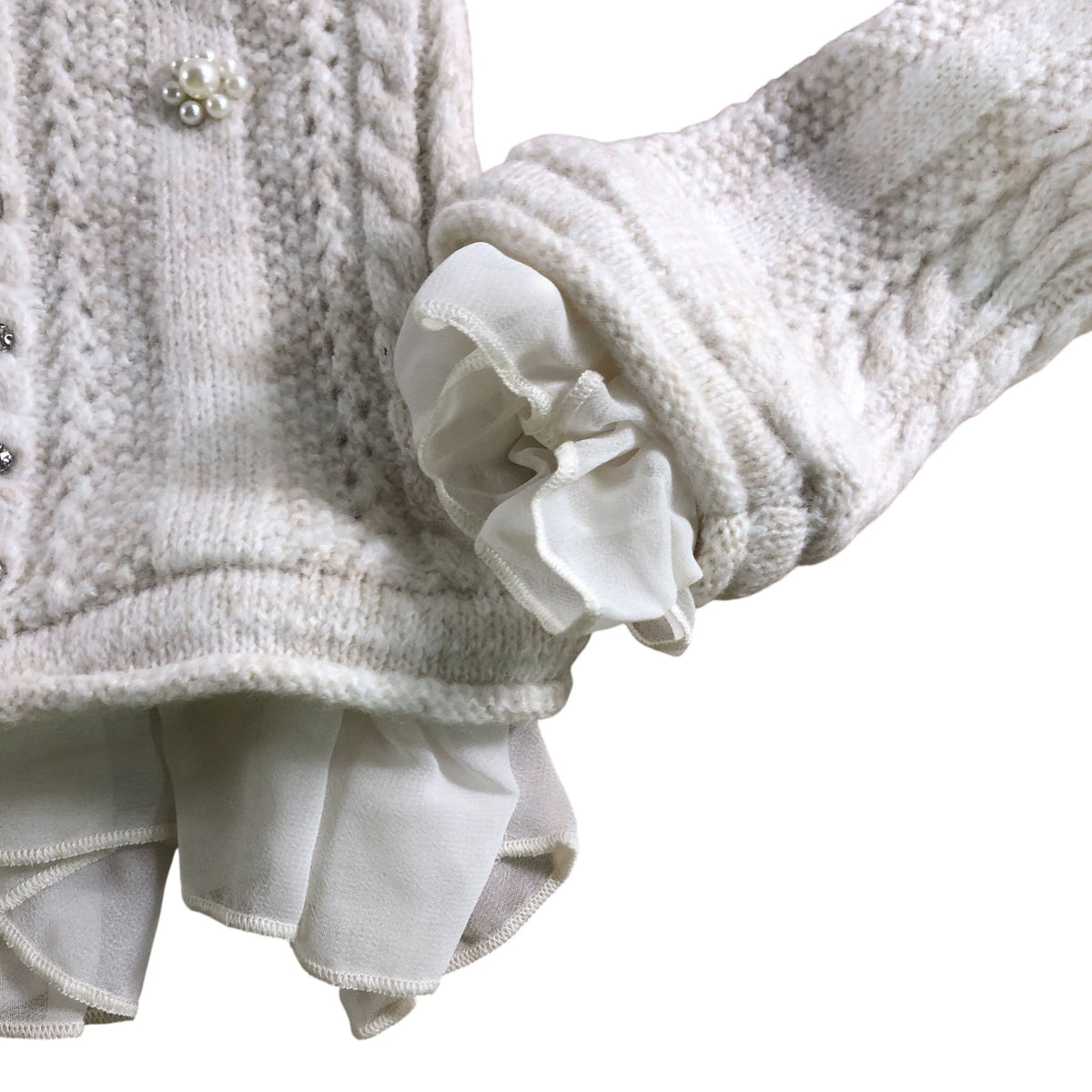 River Island Chunky Knit Sweater Size XS Women's Cream Pearl Detail Layered