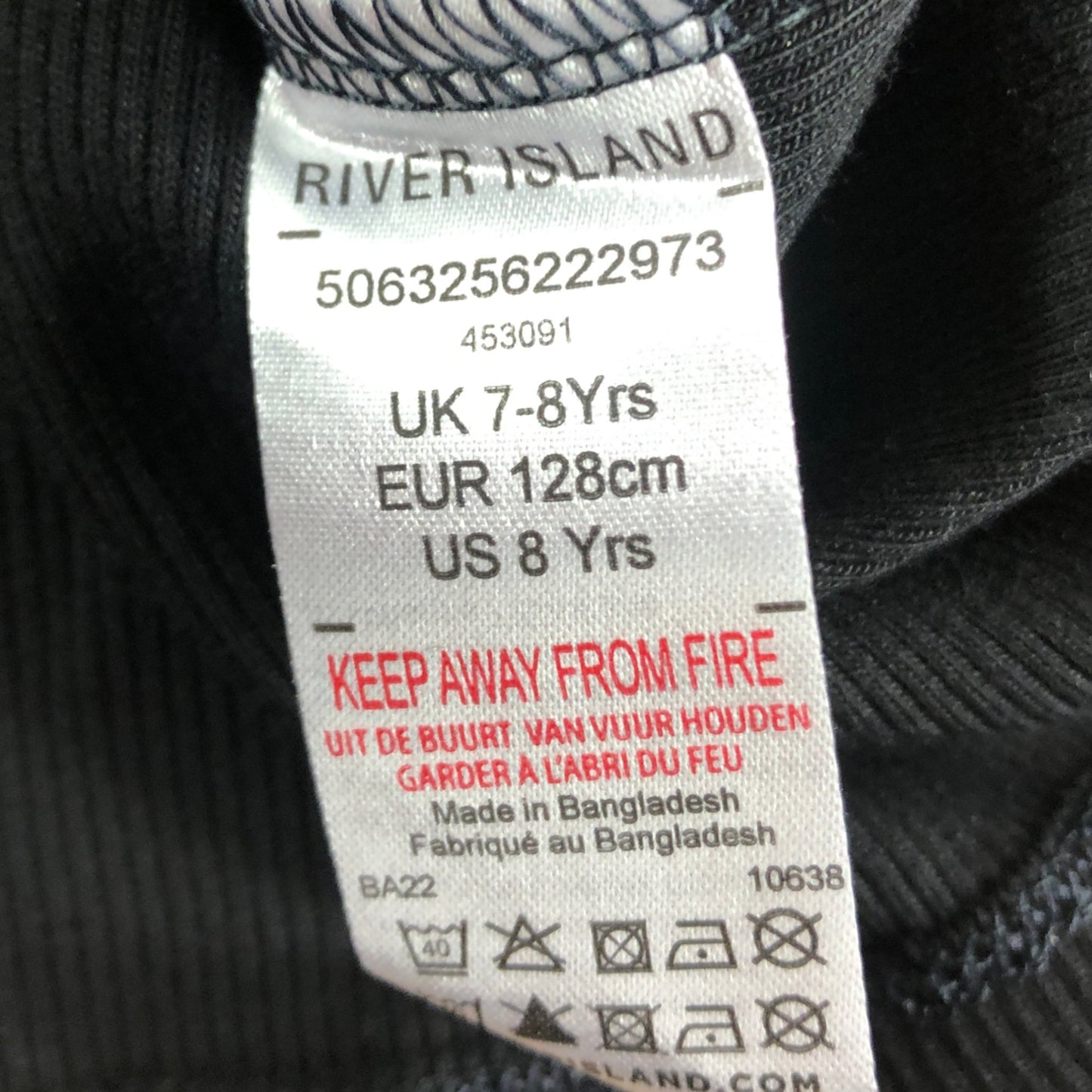 River Island Black Ribbed Girls Sleeveless Vest Top Age 7-8